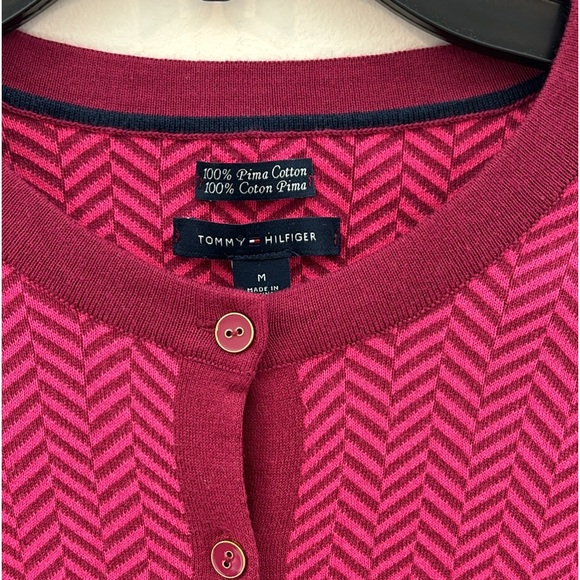Tommy Hilfiger Women’s SIZE M Button up 100% Pima Cotton Cardigan Pink & Plum - Picture 10 of 13